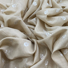Beige Munga Silk Flower Butti Embroidery