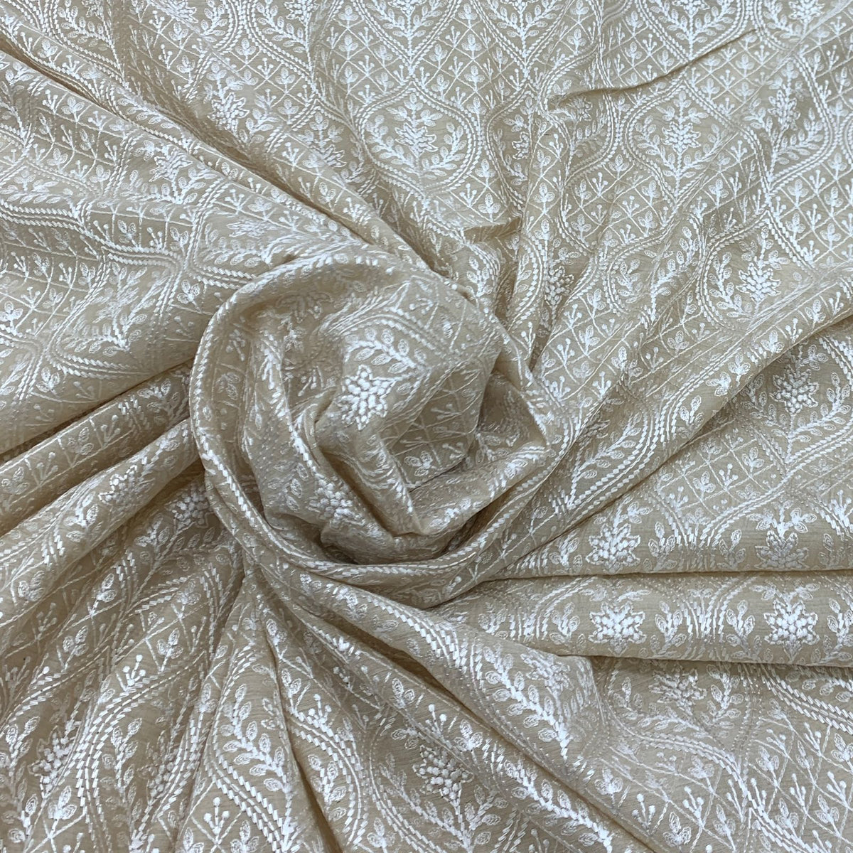 Beige Munga Silk Flower Embroidery