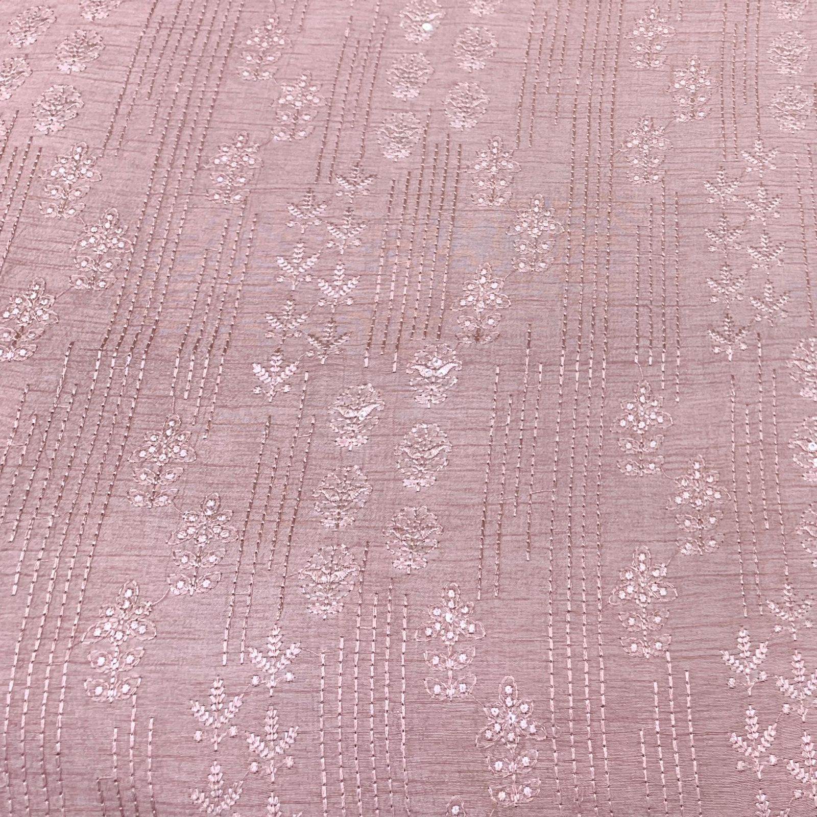 Slub Silk Pastel Pink Colour Embroidery