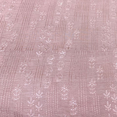 Pastel Peach Slub Silk Sequins Thread Embroidery