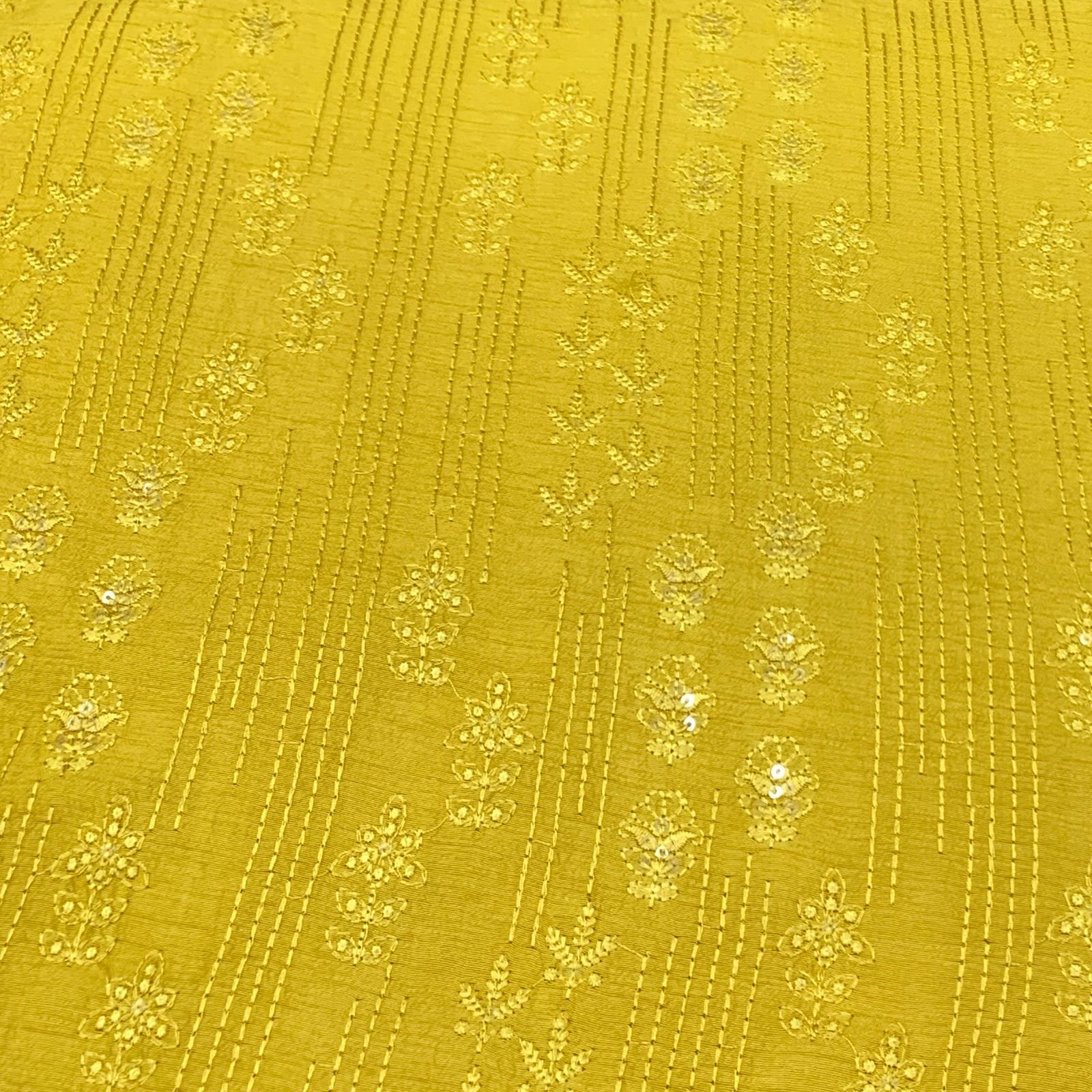 Slub Silk Yellow Colour Embroidery