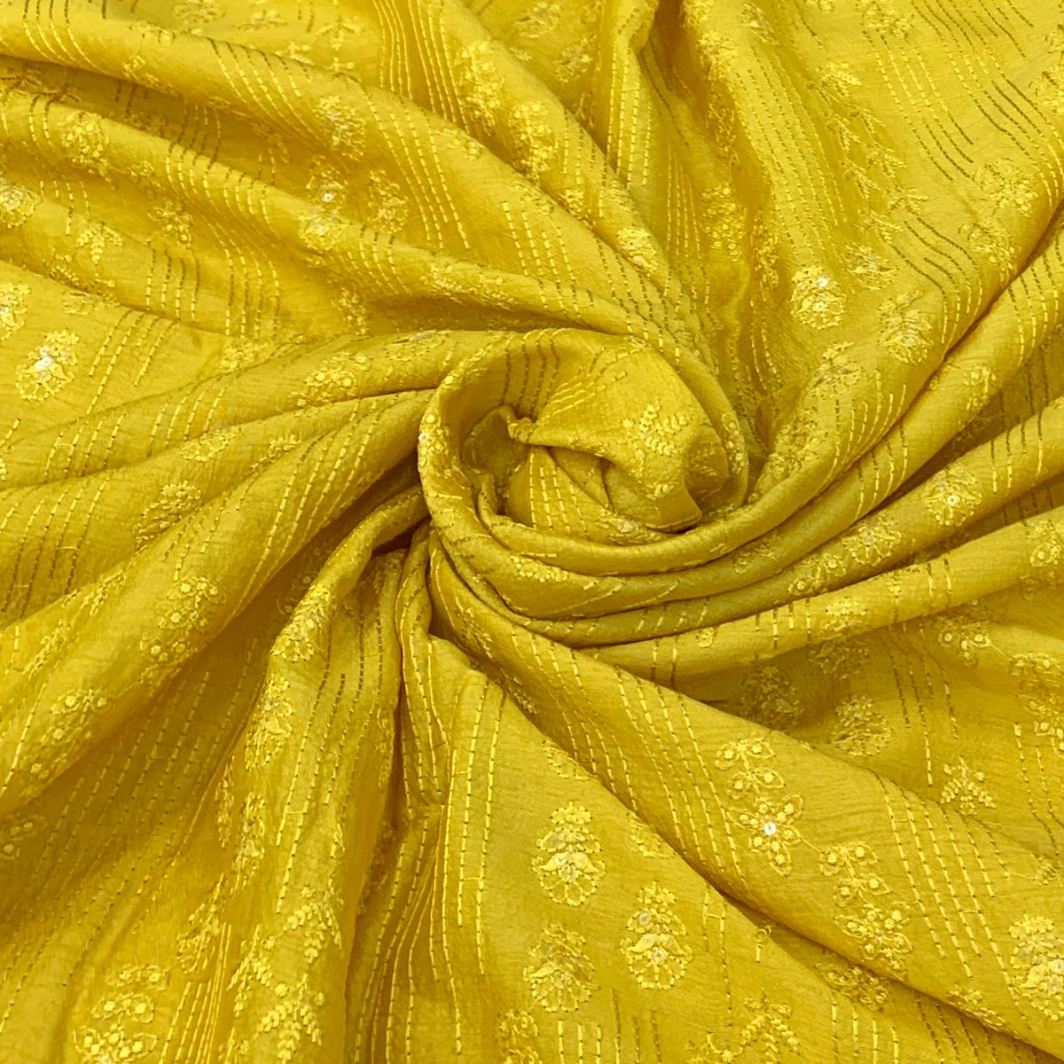 Slub Silk Yellow Colour Embroidery