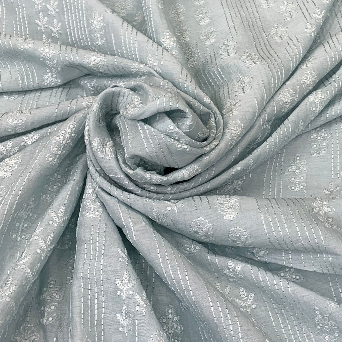 Slub Silk Pastel Blue Colour Embroidery