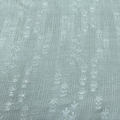 Pastel Green Slub Silk Sequins Thread Embroidery