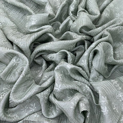Pastel Green Slub Silk Sequins Thread Embroidery
