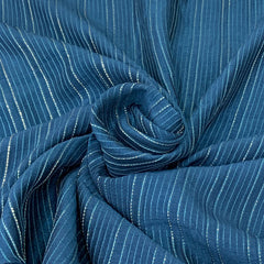 Teal Blue Slub Silk Pintex Embroidery