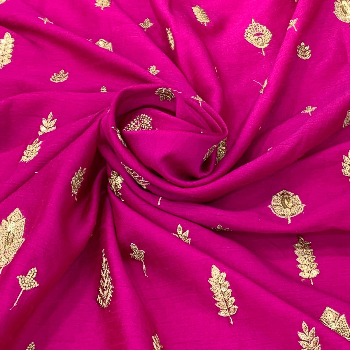 Slub Silk Bright Pink Colour Embroidery