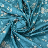 Aqua Green Tusser  Silk Embroidery