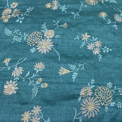 Aqua Green Thread Zari Tussar Silk Embroidery