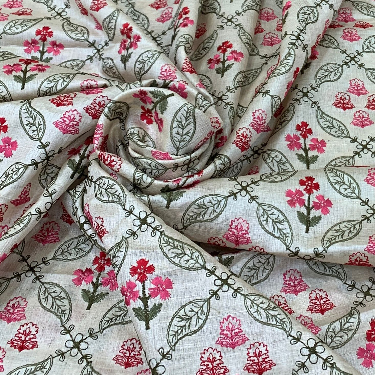 Natural Cream Tusser  Silk Embroidery