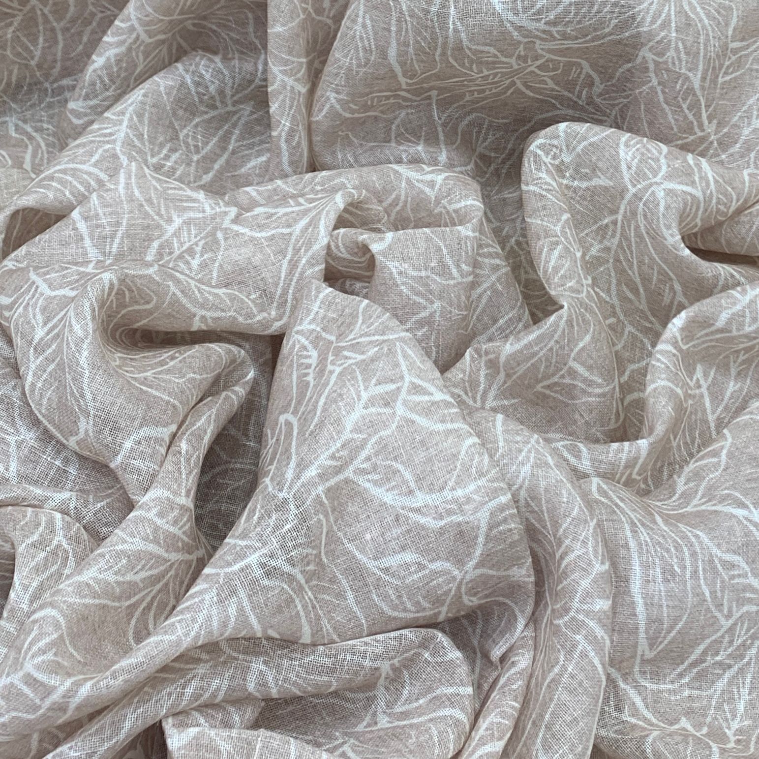 Viscose Linen Natural Beige Flower  Print