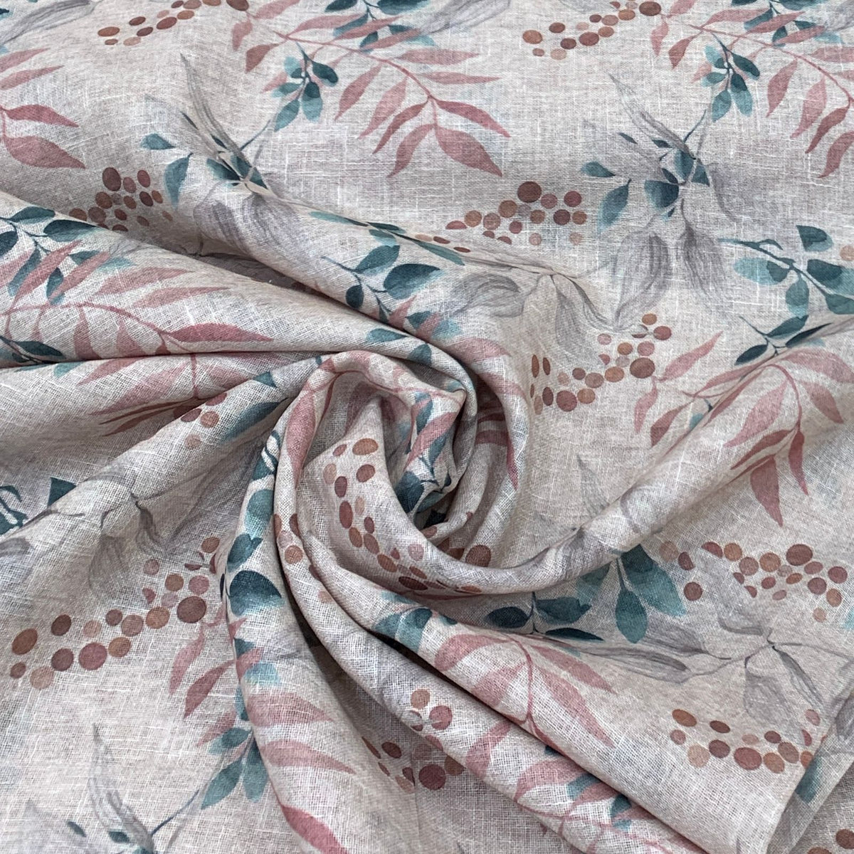 Viscose Linen Natural Beige Flower  Print