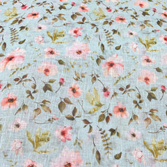 Gauge Linen Light Blue Floral  Print