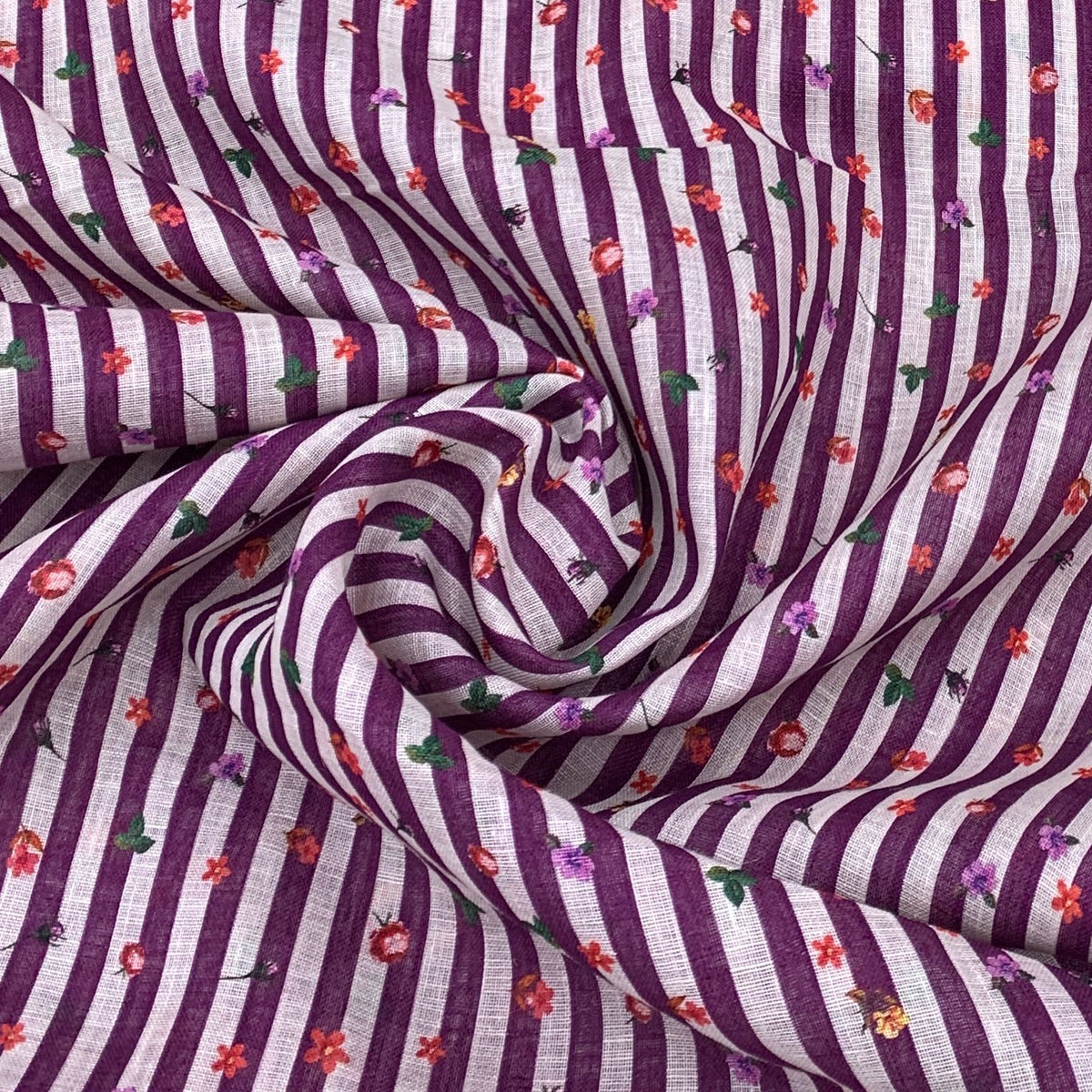 Gauge Linen Purple Stripes And Floral Print