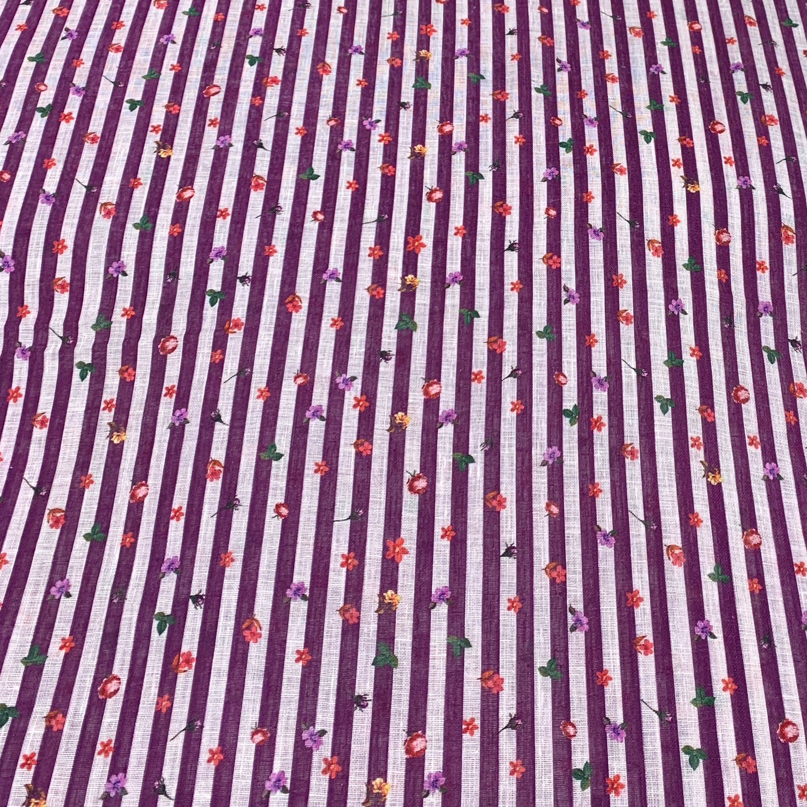 Gauge Linen Purple Stripes And Floral Print