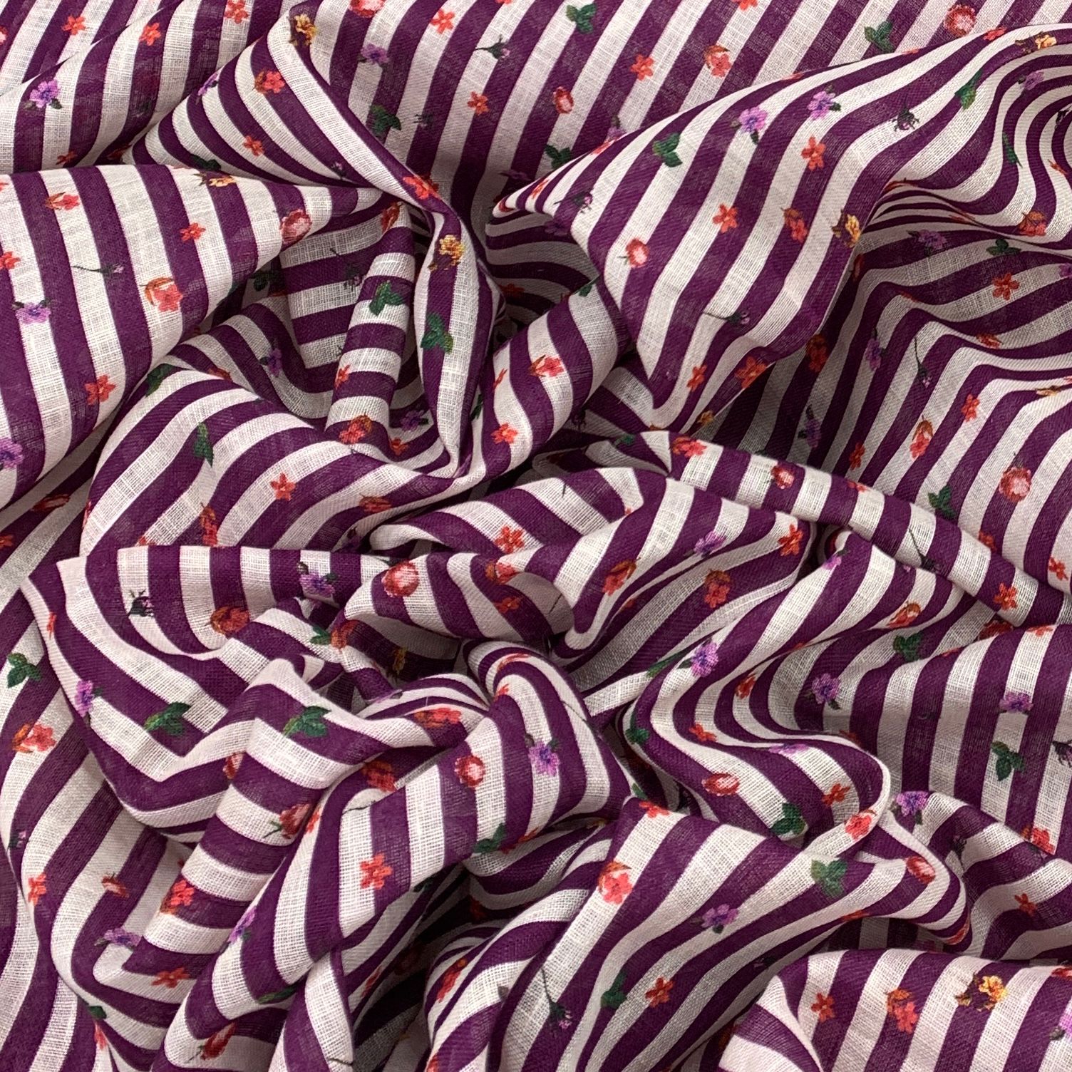 Gauge Linen Purple Stripes And Floral Print