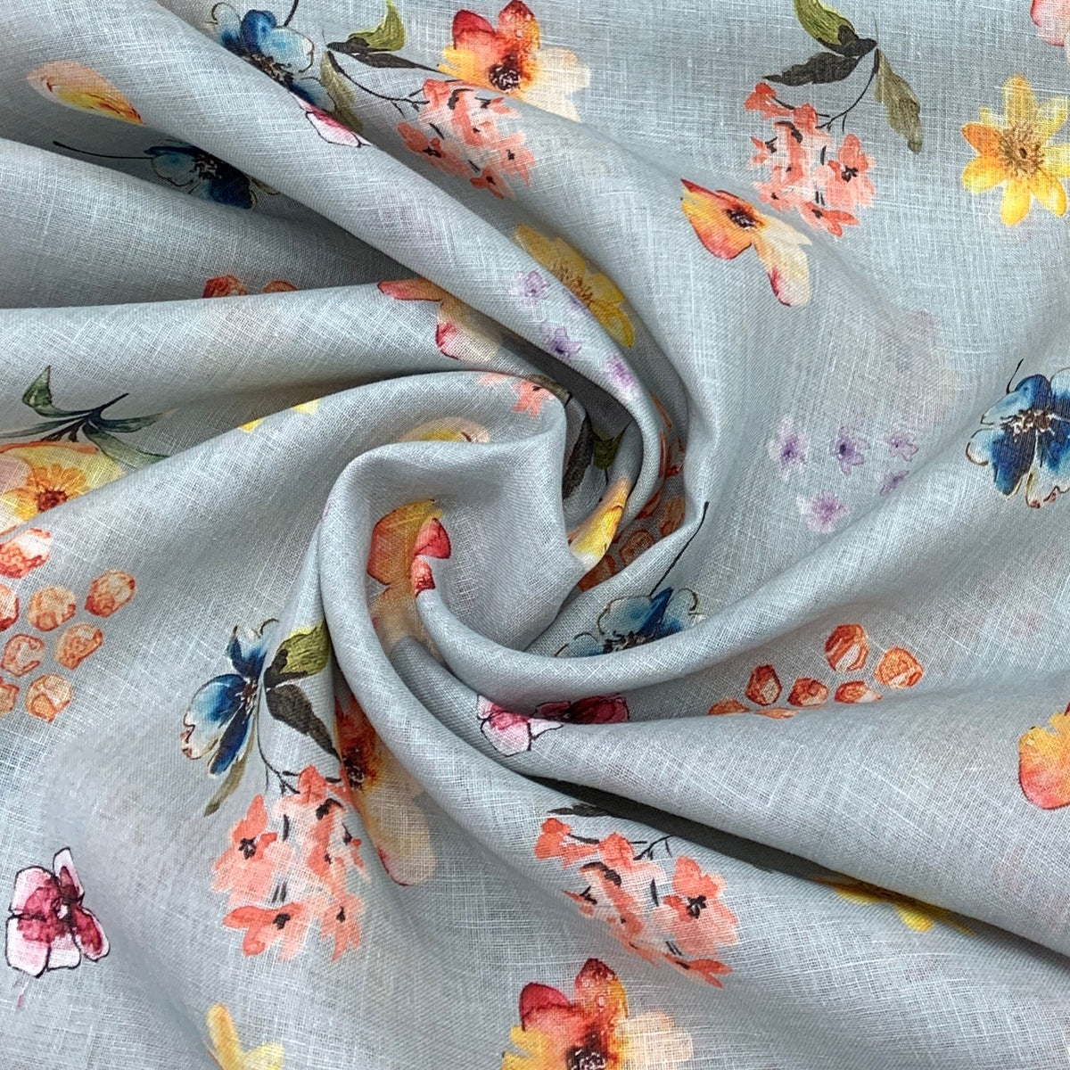 Gauge Linen Steal Grey Floral  Print