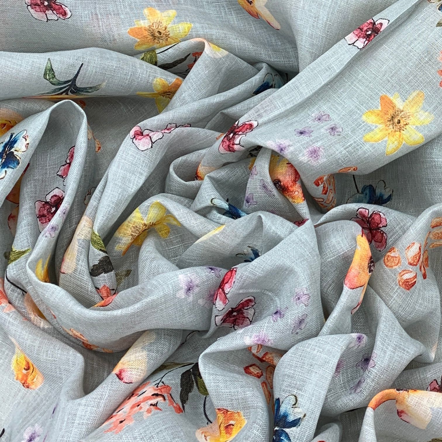 Gauge Linen Steal Grey Floral  Print