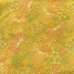 Yellow Pure Organza Thread Embroidery
