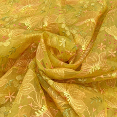 Yellow Pure Organza Thread Embroidery