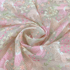 Off White Pure Organza Multicolor Thread Embroidery