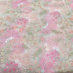 Off White Pure Organza Multicolor Thread Embroidery