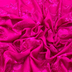 Bright Pink Slub Silk Self Floral Embroidery