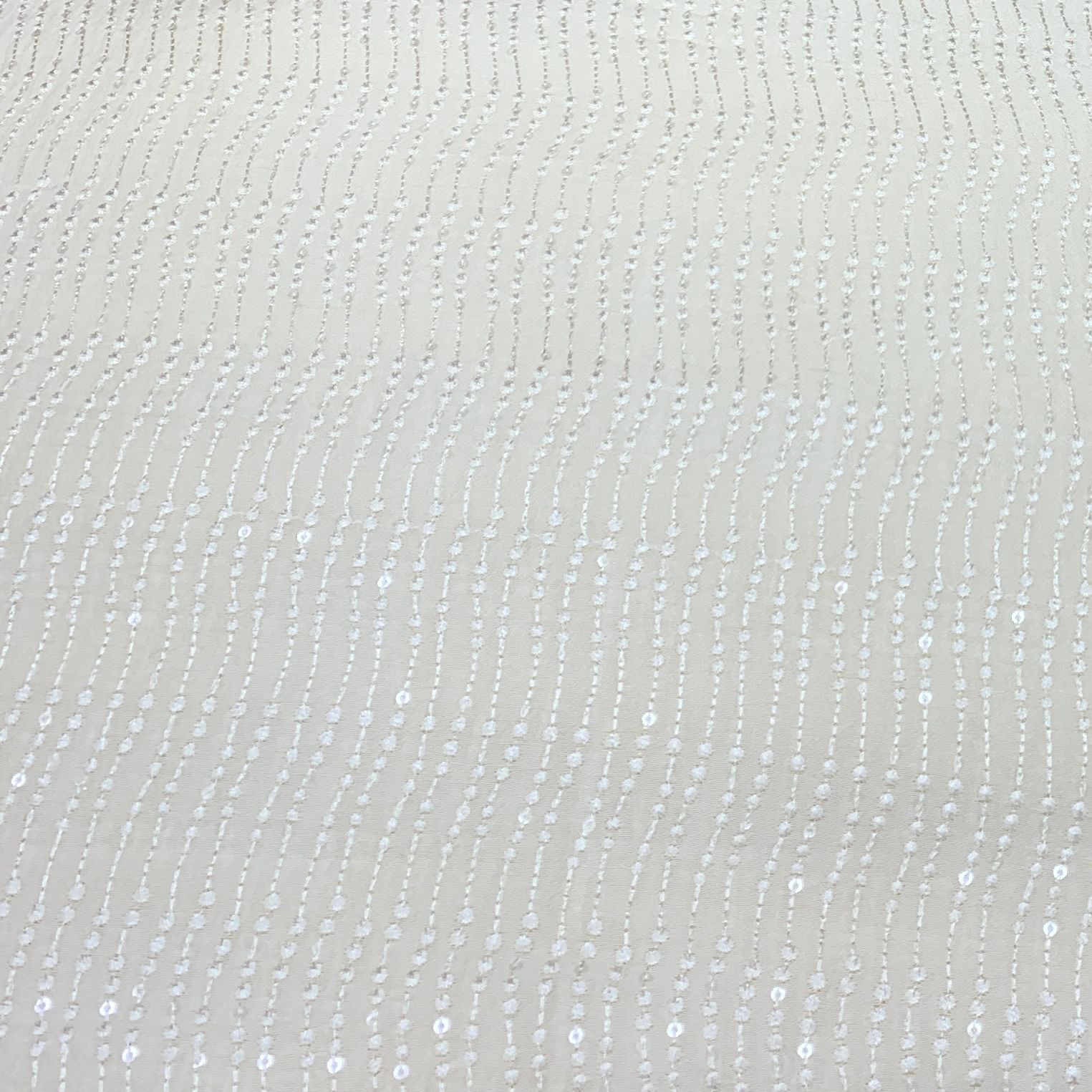 Off White Slub Silk Sequins Thread Embroidery