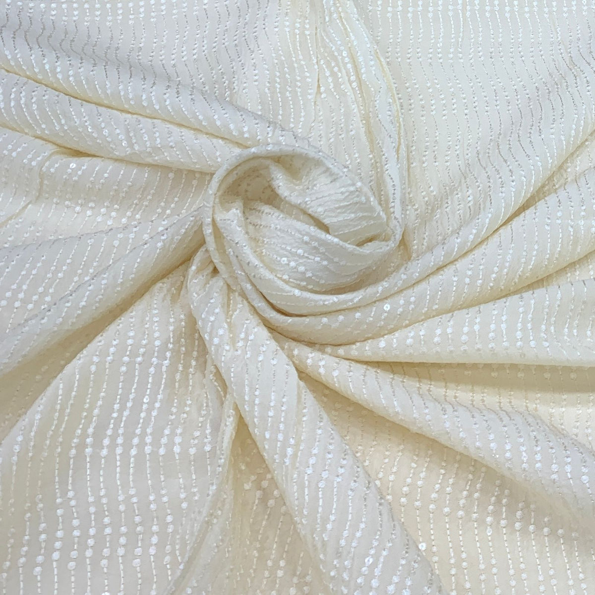 Off White Slub Silk Sequins Thread Embroidery