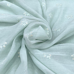 Baby Blue Mul Chanderi Floral Embroidery