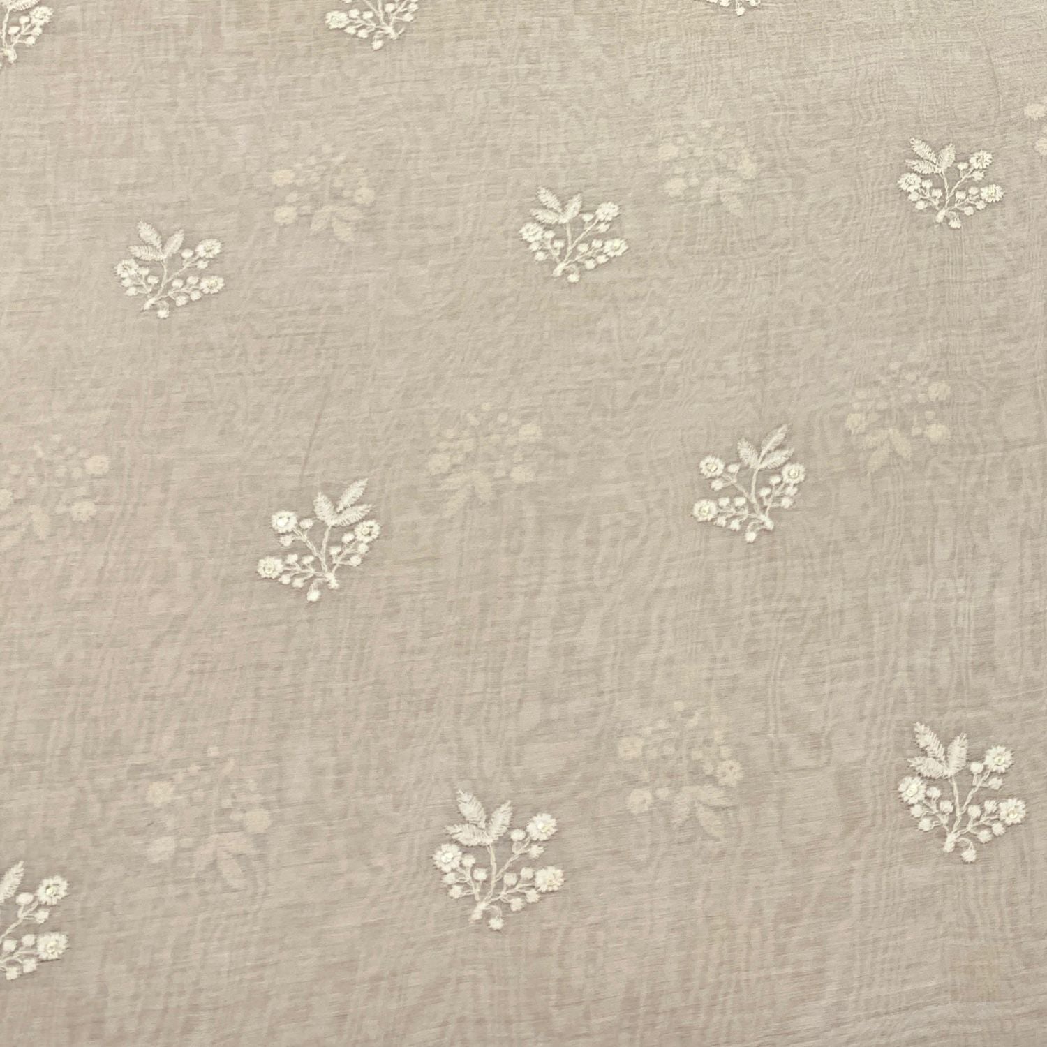 Light Gold Mul Chanderi Sequins Thread Embroidery