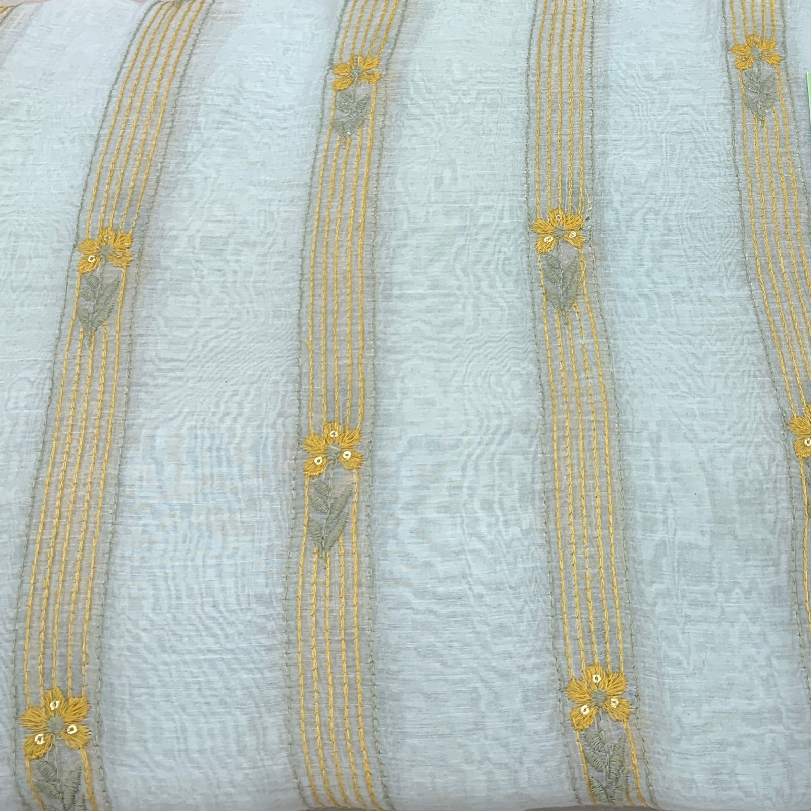 Sea Green Flower Mul Chanderi Embroidery