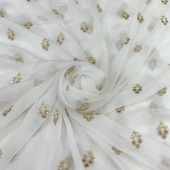 White Georgette Mirror Zari Embroidery