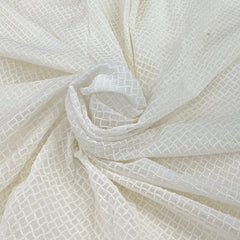 White Georgette Lucknowi Checks Embroidery