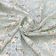 Mint Green Floral Crepe Cutwork Embroidery