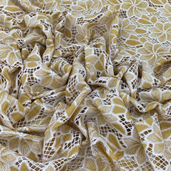Mustard Yellow Crepe Cut Work Embroidery