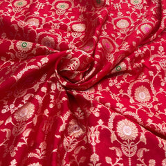 Blood Red Flower Jal Pure Silk Brocade