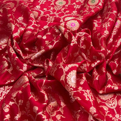 Blood Red Flower Jal Pure Silk Brocade