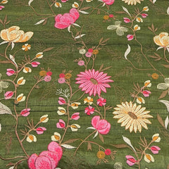 Dark Olive Green Tussar Silk Thread Jal Embroidery