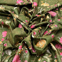 Dark Olive Green Tussar Silk Thread Jal Embroidery