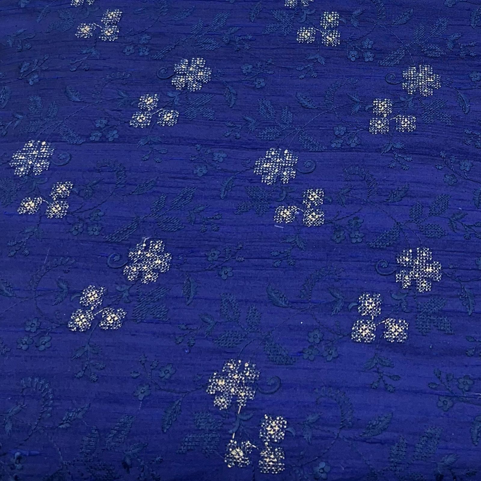 Navy Blue Pure Raw Silk Embroidery
