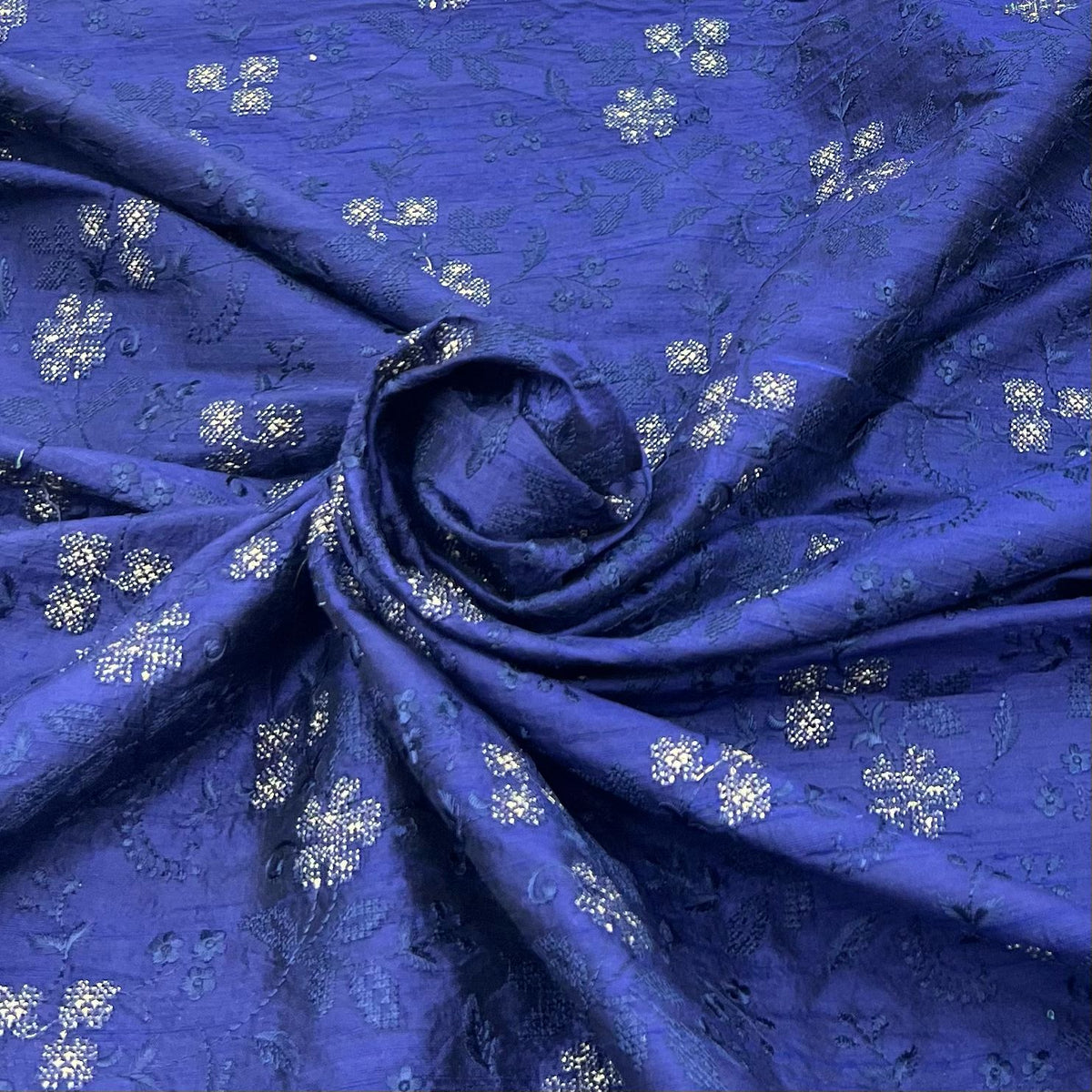 Navy Blue Pure Raw Silk Embroidery