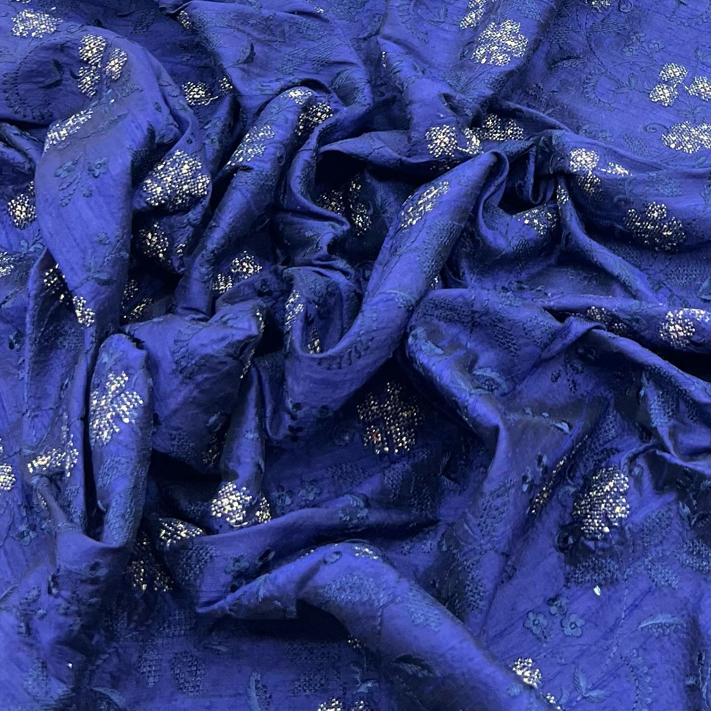Navy Blue Pure Raw Silk Embroidery