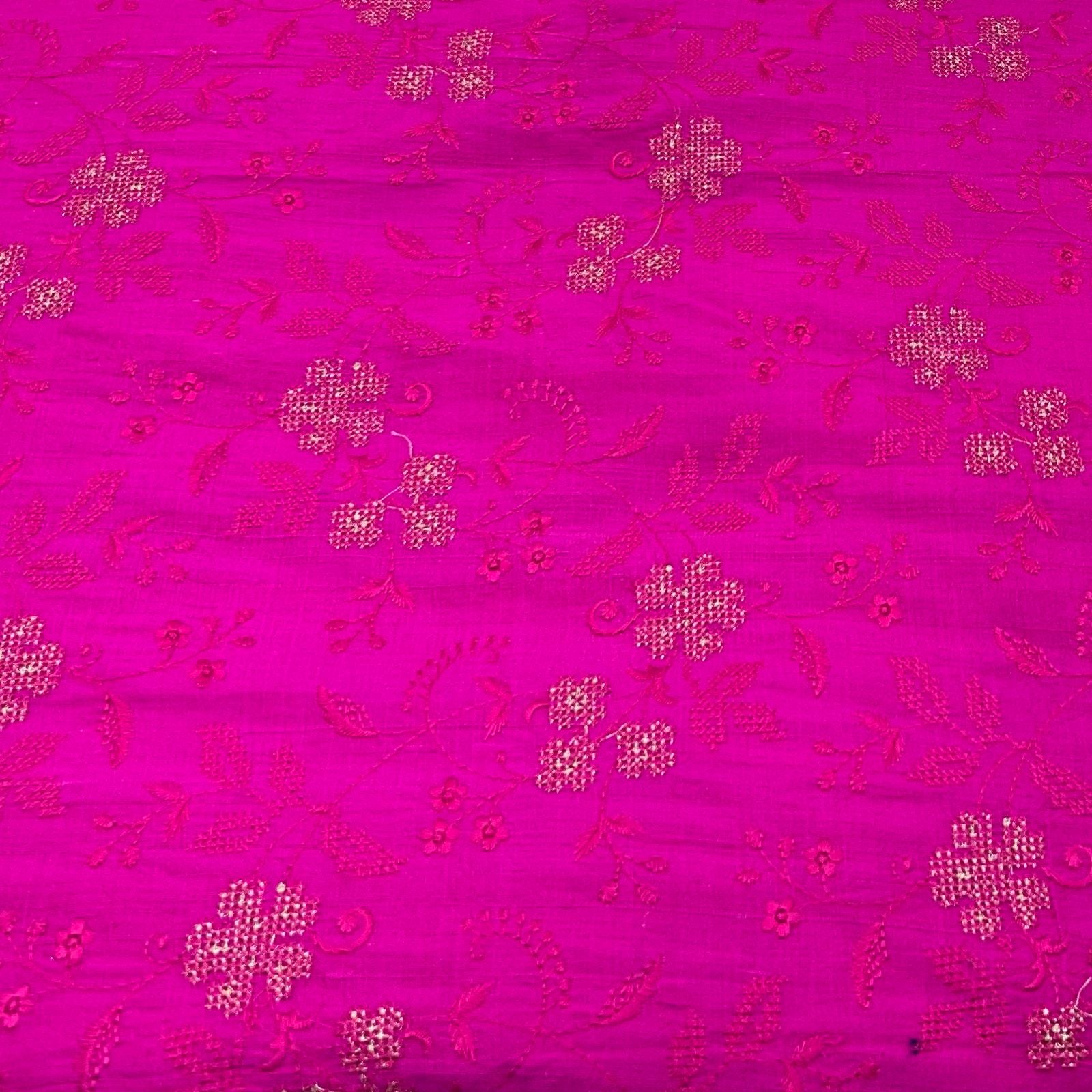 Bright Pink Pure Raw Silk Embroidery