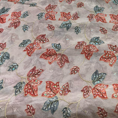 Light Peach Tissue Sequins Thread Embroidery