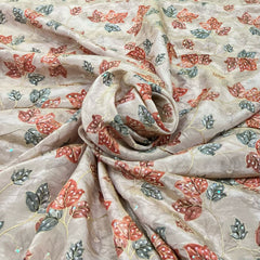 Light Peach Tissue Sequins Thread Embroidery