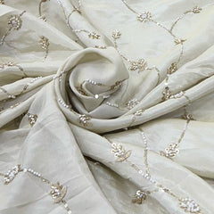 Natural Beige Tissue Cutdana Pearl Embroidery