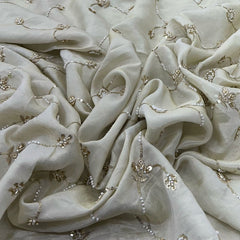 Natural Beige Tissue Cutdana Pearl Embroidery