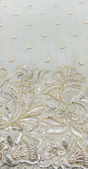 Natural Beige Tissue Cutdana Off White Pearl Embroidery