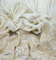 Natural Beige Tissue Cutdana Off White Pearl Embroidery
